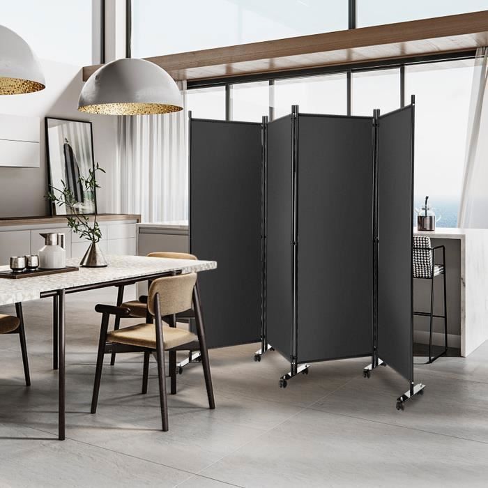 Séparateur De Pièce Pliable CHOSENM - 4 Panneaux - 180 Cm De Haut - Noir