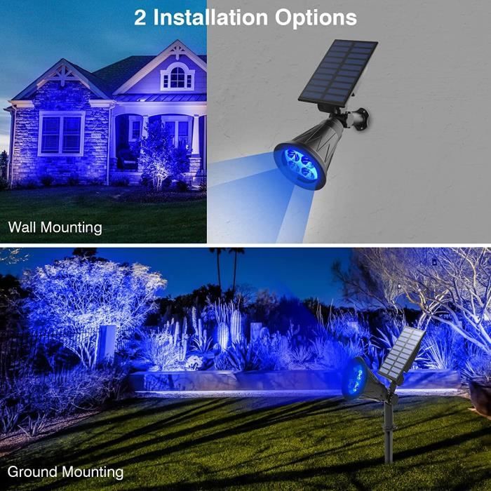 Spot Solaire 2 packs Lampe Solaire Extérieur Projecteur Solaire Exterieur 4  LED, pour Arbre, Jardin, Chemin(lumière Bleu) - Cdiscount Maison