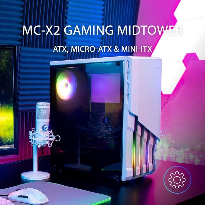 Boîtier PC Gaming ATX Mars Gaming MC-X2 Blanc Front Acier FRGB 2