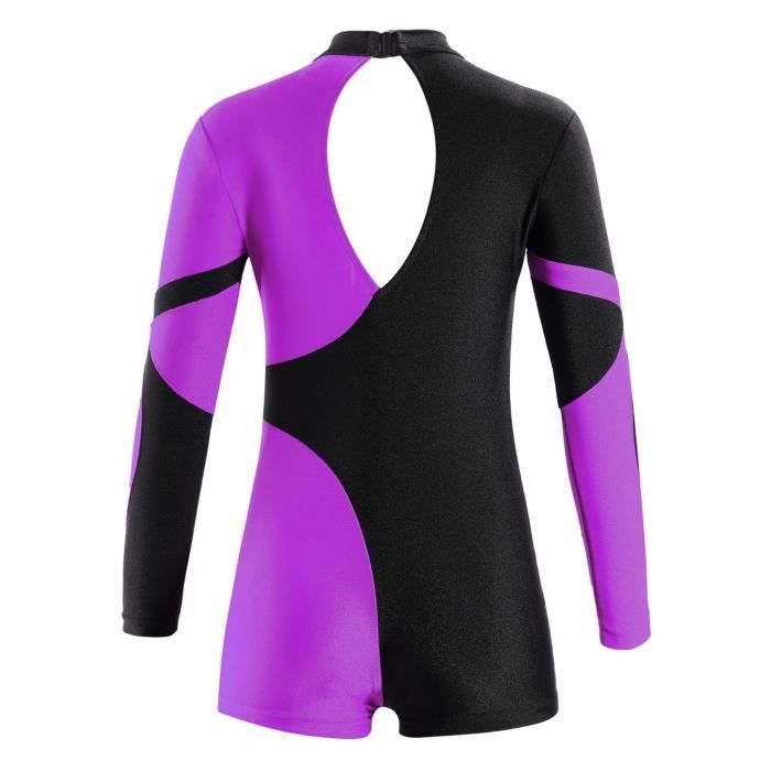 Runhomal Enfant Fille Justaucorps Gymnastique Manches Longues Avec Short Métallique Brillant Tenue Patinage Artistique Leotard Danse Ballet Bodysuit 5-14 Ans Blanc 5-6 Ans