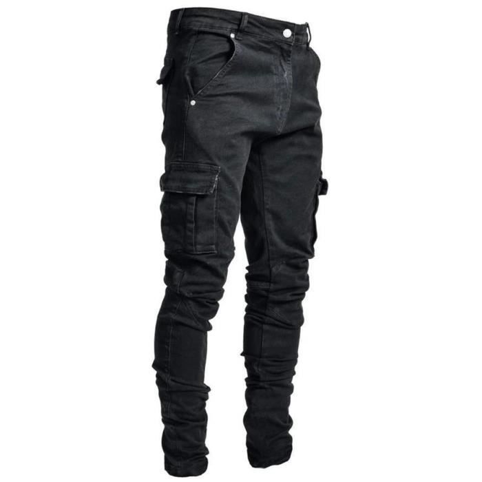 Pantalon Cargo Homme Noir en Jean Multi Poches Serre Casual Noir GOGUQ Noir Cdiscount Pret a Porter