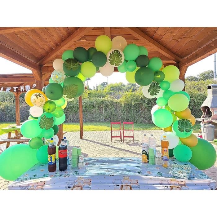 Décoration Anniversaire Jungle - Kit 46 Pièces Avec Ballons, Cake Topper, Nappe Et Bannière