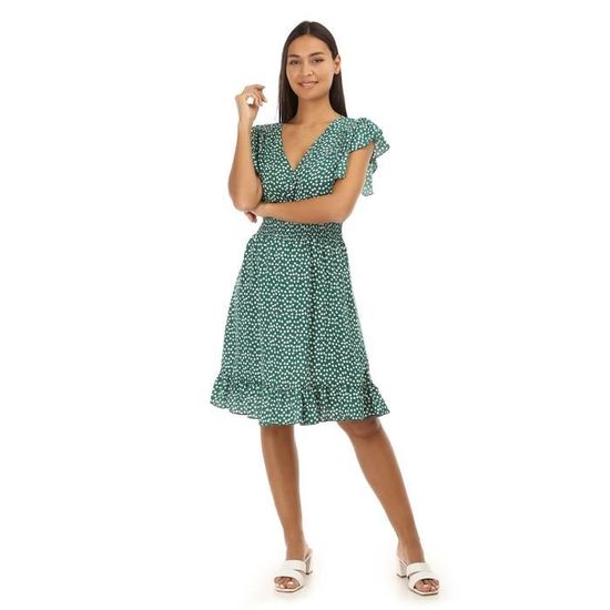Robe Verte A Fleurs Et Volants Vert Cdiscount Pret A Porter