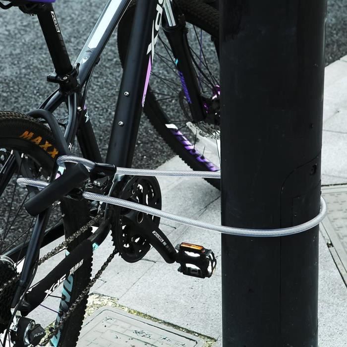 Antivol de vélo, Antivol en U pour vélo avec 1,2 m Flex Acier câble et
