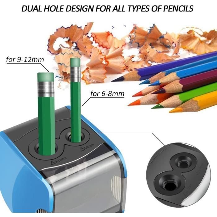Taille-crayon électrique à batterie craie double trou pour crayons de 6 à 8  mm et