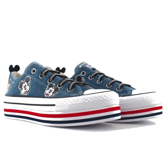 CONVERSE FEMME PLATFORMMIKY191 BLEU TISSU BASKETS Bleu Cdiscount