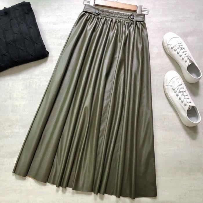 Jupe Jupe longue en cuir Pu pour femmes Simple solide taille elastique fine avec grande ligne a nouvelle Type Marron Blanc Cdiscount Pret a Porter