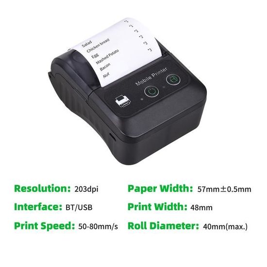IMPRIMANTE,Bluetooth Printer-Prise de l’UE--Imprimante thermique sans fil  Bluetooth pour reçus de téléphone Portable, format Mini 58