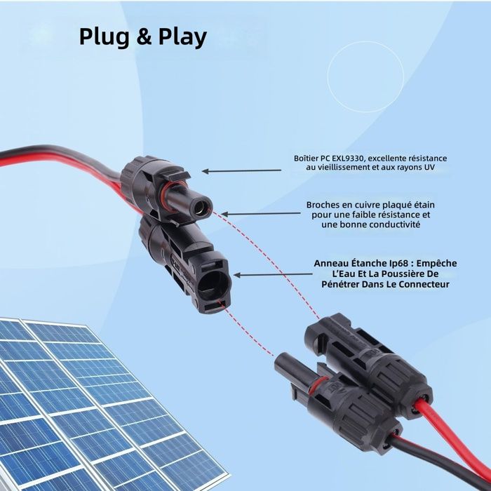 GELRHONR Câble Adaptateur Panneau Solaire Vers XT60 – 12AWG, 1,5 M, étanche IP68, Pour Station électrique Portable Et Générateur Solaire