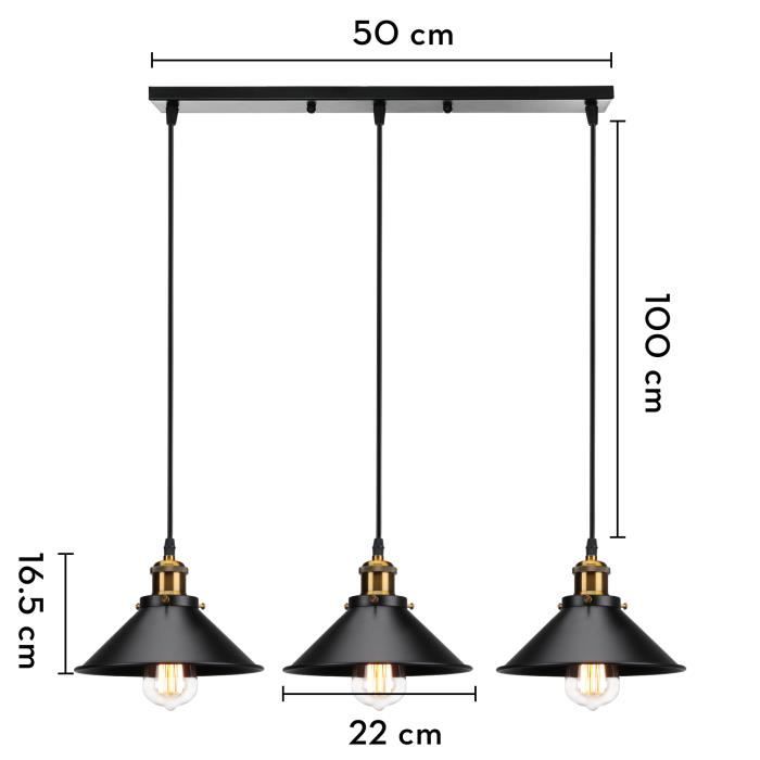 Plafonnier Moderne 3 Branches Hofstein - Lampe Suspendue Métal Noir Et Doré Pour Salon, Cuisine