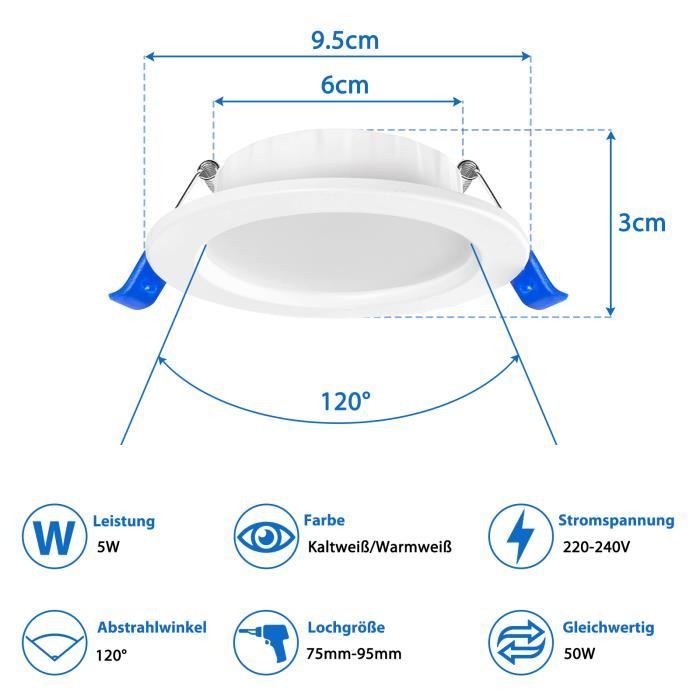 LZQ Inbouwspot, set van 20 stuks, plafondspots, inbouwverlichting, plafond, inbouwspots, IP21, ABS-kunststof, voor woonkamer, badkamer, slaapkamer, hal (koud wit LZQ Inbouwspot, set van 20 stuks, plafondspots, inbouwverlichting, plafond, inbouwspots, IP21, ABS-kunststof, voor woonkamer, badkamer, slaapkamer, hal (koud wit