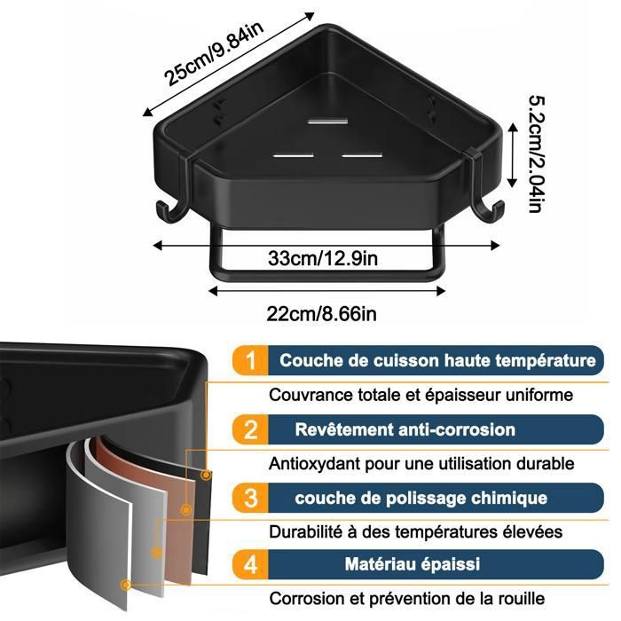 Étagères De Douche Sans Perçage - Set De 3 - Acier Inoxydable - Adaptable Barres 18–27mm - Gain De Place