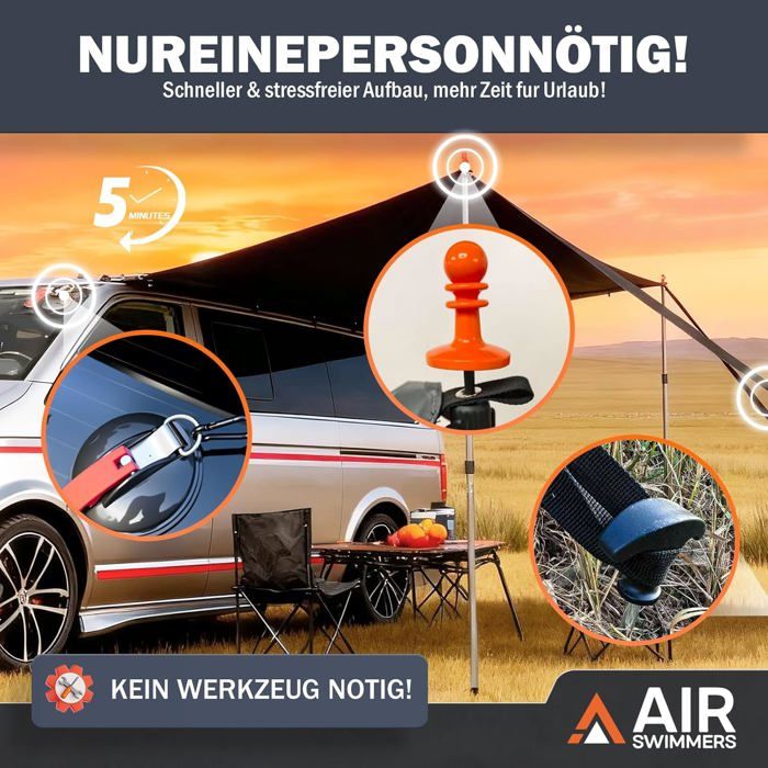 Windyday Auvent De Toit Pour Voiture Et Fourgon – Tente De Toit Super Légère 300x300 Cm, Idéal Pour 5-6 Personnes