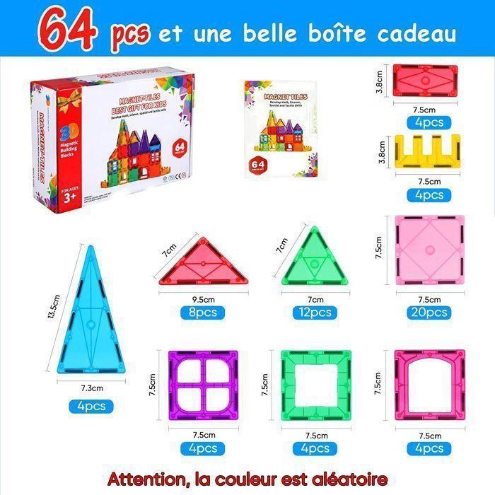 Vautvis Construction Magnetique Enfant, 61 Pièces Bloc de Construction Magnétique, Jeu de