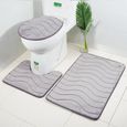 3Pcs en Kit Tapis de Bains-Toilettes Housse Couvercle Toilette Antidérapant Absorbant  Ondulation en Gris Tapis WC en Flanelle-0