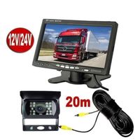 Caméra de Recul 7 pouces Moniteur LCD,18 LED IR Nocturne Vision Caméra Arrière Kit 20m Câble 12V-24V pour Bus Remorque Camion RV