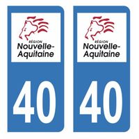 Autocollant Stickers plaque immatriculation voiture auto département 40 Landes Logo Région Nouvelle Aquitaine Lion