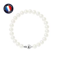 PERLINEA - Bracelet - Véritable Perle de Culture d'Eau Douce Semi-Ronde 7-8 mm Blanc Naturel - Fermoir Boule - Bijoux Femme