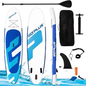 STAND UP PADDLE GYMAX Stand Up Paddle Board Gonflable 305x76x16 CM, Planche en PVC avec Pagaie Réglable 160-210 CM, avec Sac à Dos, Bleu et Blanc