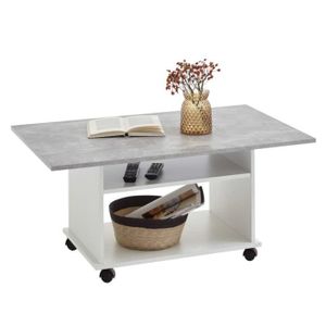 TABLE BASSE FMD Table basse avec roulettes Gris béton et blanc
