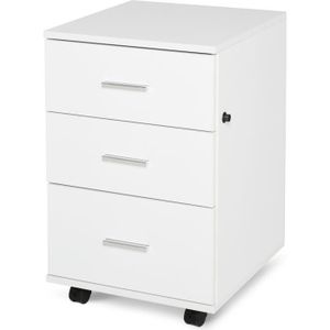 CAISSON DE BUREAU  Caisson de Bureau Rangement sur Roulettes 3 Tiroirs - HOMCOM - Blanc - 40x42x62cm