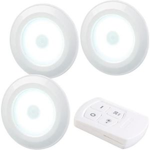 Lampe de Placard Led avec Télécommande, 6 Pièces Spot a Pile Sans Fil Autocollant Dimmable, Eclairage Etagere Petite Lumiere Vitrine Armoire Cuisine Sous Meuble, Applique Murale