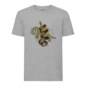 T-SHIRT T-shirt Homme Col Rond Gris Serpent Noir Design Moderne Biologie Illustration Ancienne