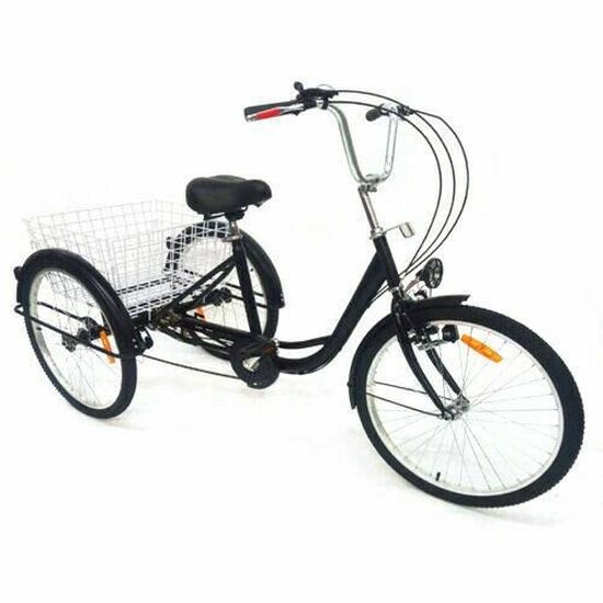 24 " Vélo avec lumière et panier Vélo De Croisière en Tricycle Vélo À Trois Roues Tricycle Adulte 6 Vitesses