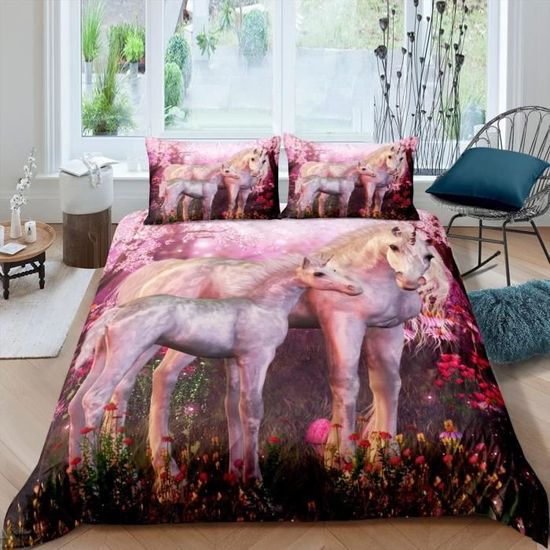 Homewish Housse de Couette Cheval Blanc Coton Biologique,Ensemble de