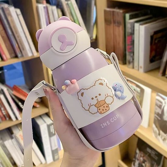 Gourde Isotherme Capybara - 530 Ml Avec Paille + 50 Autocollants Animaux - Pour Enfants Et Adultes