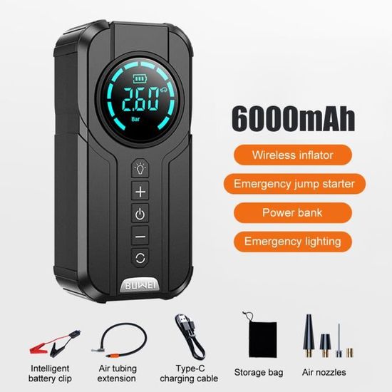Booster Batterie Voiture 5500A Avec Compresseur Air 150PSI - Démarreur Portable 12V, écran LCD, Powerbank 20000mAh