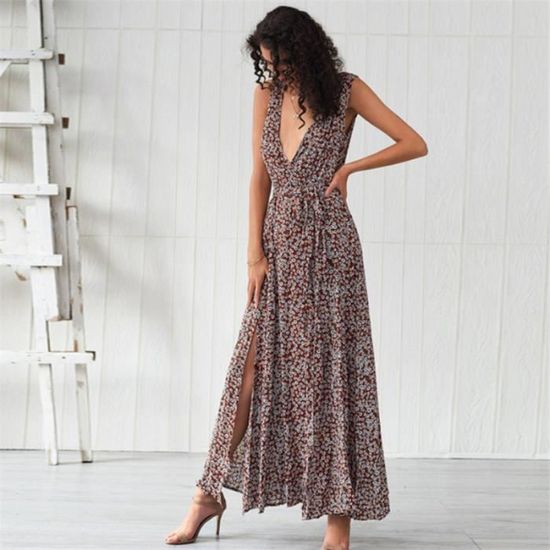 Robe Femme Chic Et Elegant Vacances à La Plage Boheme Fleurie - Bleu ZP