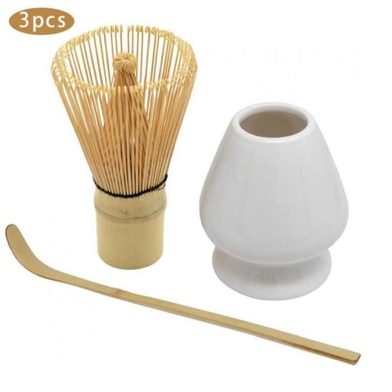 Kit Matcha Traditionnel Japonais 4 Pièces - Bol, Fouet En Bambou, Cuillère, Support - Pour Préparation Thé Matcha Maison