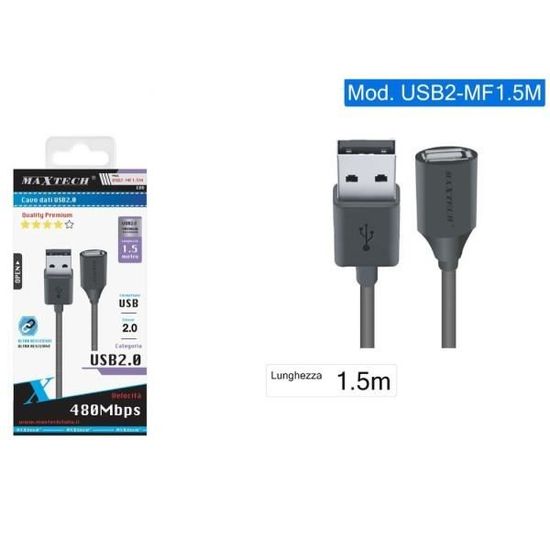 Cavo Prolunga USB 2.0 Maschio-Femmina 2 Metri - Alta Qualità