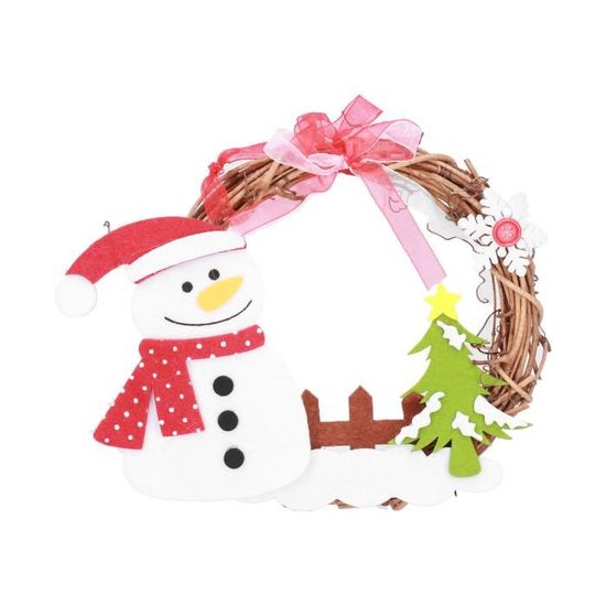 Décoration Porte Noël Bonhomme De Neige - Guirlande Ronde 180x90 Cm, Tissu Bleu Blanc, Réutilisable