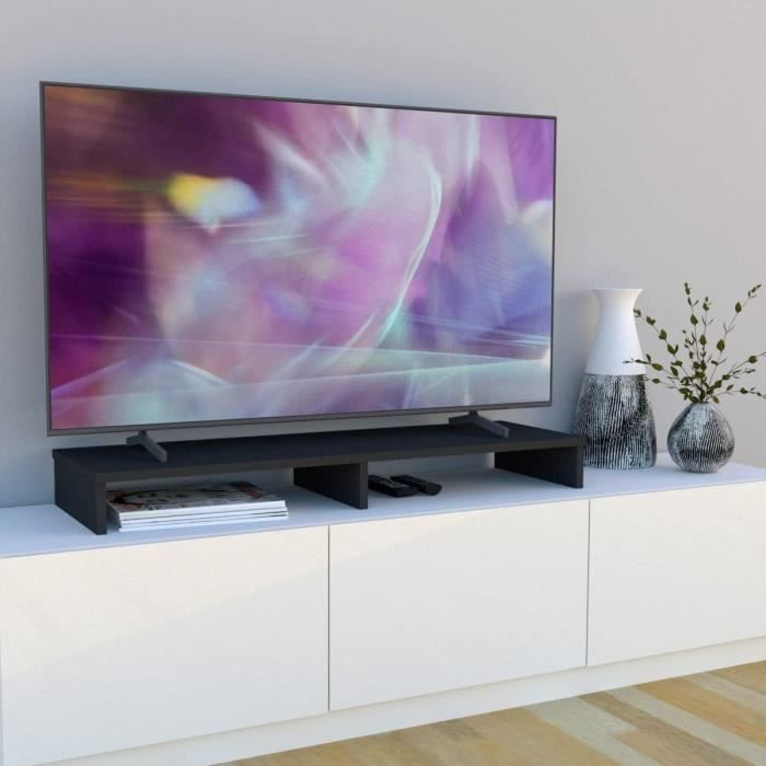 Support Élévateur TV En Bois Henor - Graphite 90x35x15cm | Supporte 60kg | Certifié FSC | Pour Surélever Et Ranger