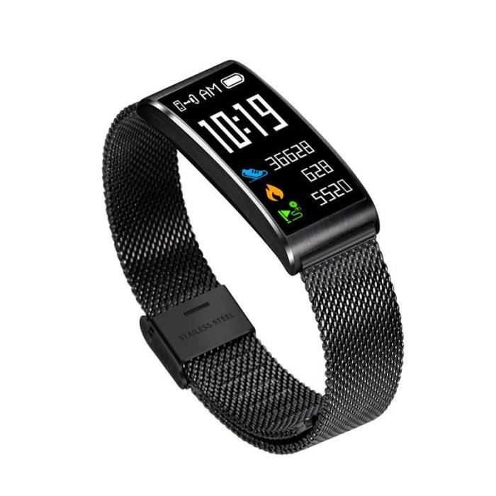 Montre Connectée Sport - Suivi d’Activité - Surveillance de Fréquence Cardioque et Tension Noir