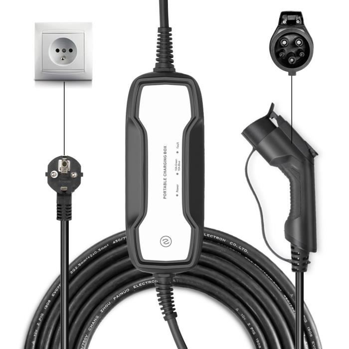 Morec EV Chargeur Portable Boîte de Charge pour Véhicule Électrique T1 Commutable 10 / 16A Câble avec Schuko 220V 6m SAE J1772