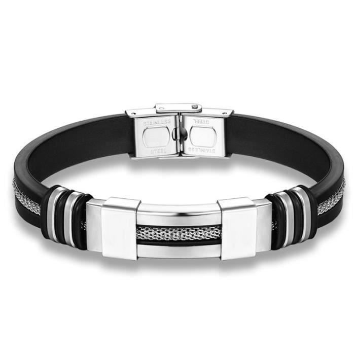 FESTIVUS Bracelet Homme La mode Bijoux Noir Acier inoxydable Silicone Bracelet homme