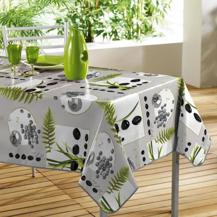 DOUCEUR D'INTERIEUR Nappe toile cirée Décor line Photoprint garden zen 140x240 cm gris