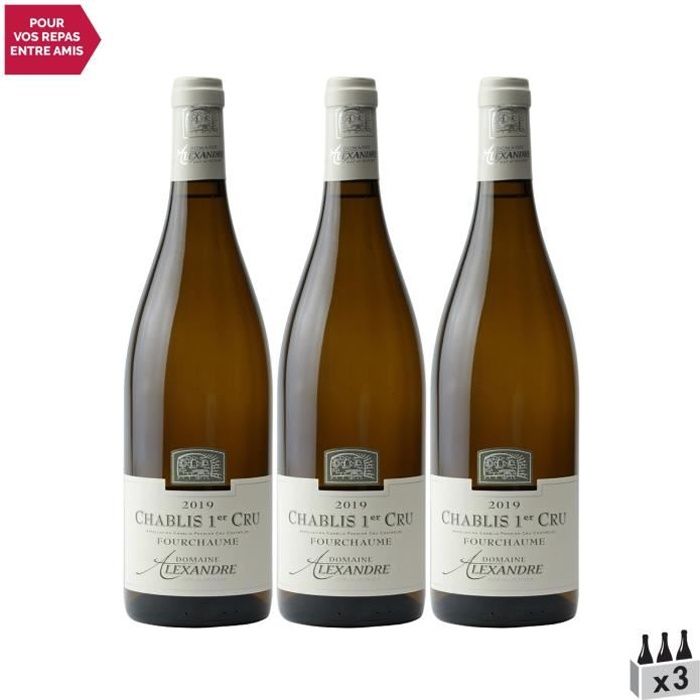 Chablis 1er cru Fourchaume Blanc 2019 - Lot de 3x75cl - Domaine Alexandre - Vin AOC Blanc de Bourgogne - Cépage Chardonnay