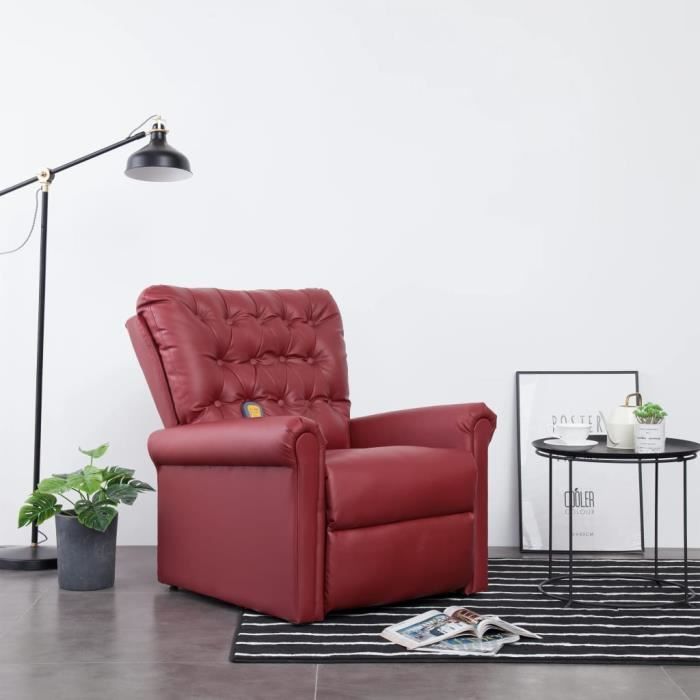 Fauteuil de relaxation grand confort Fauteuil inclinable de massage relax -Chaises Rouge bordeaux Similicuir