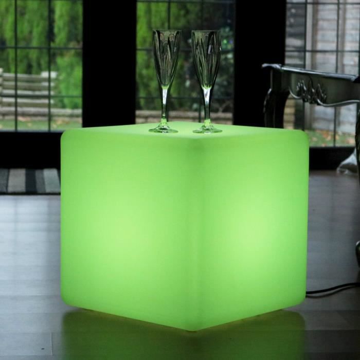 40cm Cube Lumineux LED RGB, Lampadaire Salon Chambre, Tabouret Table Lampe d'Atmosphère avec Télécommande de PK Green