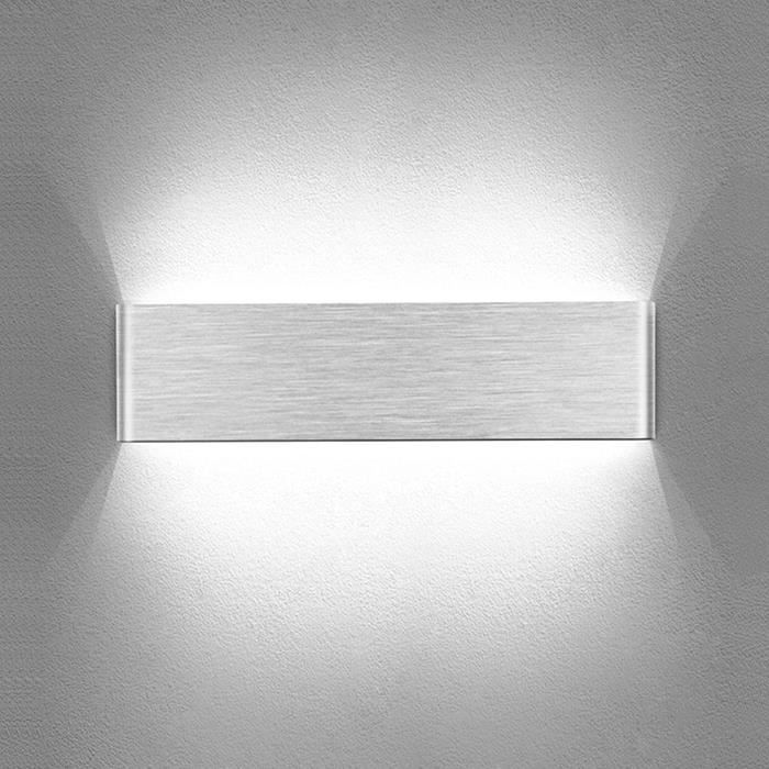 APPLIQUE D'INTERIEUR Temgin Applique Murale Interieur LED 10W Up Down Lampe Murale Aluminium Brossé Blanc Froid 30CM Mode26