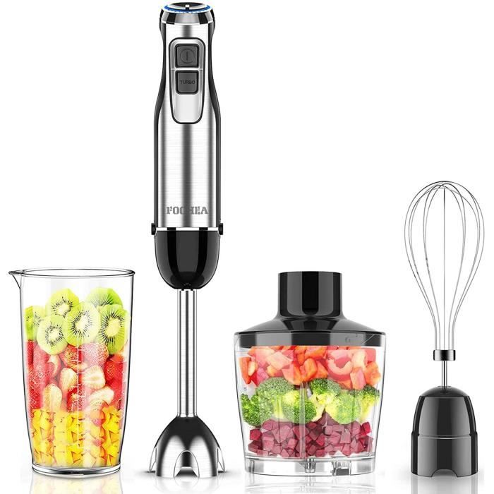 BLENDER Mixeur Plongeant, FOCHEA 800W 4 en 1 Mixeur à Main Multifonction avec 6 Vitesses de Réglables et Turbo, Fo49