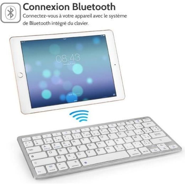 Clavier Bluetooth [AZERTY] Ultra Mince Pour Tous Appareils iOS, iPad, Android, Mac