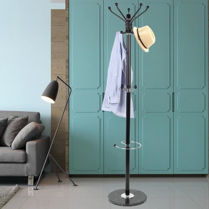 Porte manteaux 14 boules 176 cm noir et chromé + socle en marbre