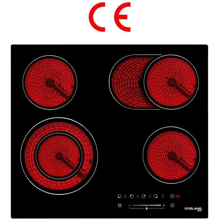 Gasland Chef CH604BF Encastrable Table de Cuisson Vitrocéramique, Électrique Plaque de Cuisson 60cm, 6600W, 4 Foyers, Zone Double &