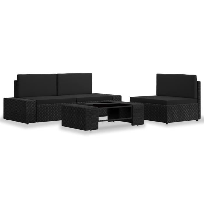 Salon de jardin 4 pcs Résine tressée Noir#5 -ABI -VQU