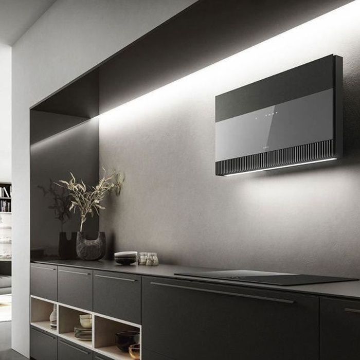 Hotte cuisine Elica murale SUPER PLAT verre gris + effet fonte 80 cm Gris